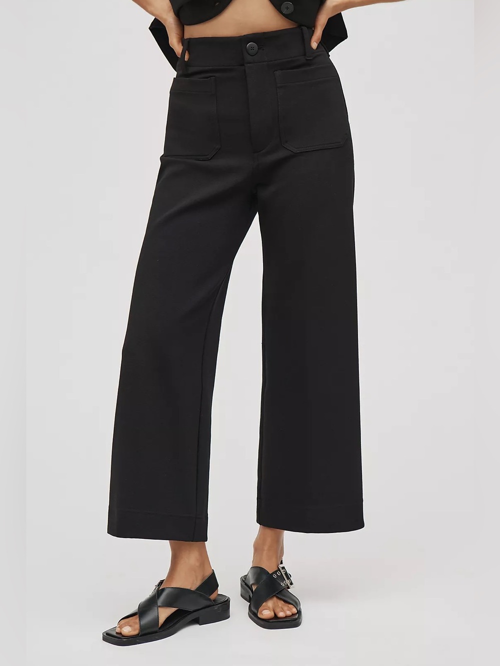 Maeve Black Wide-Leg Cropped Pants